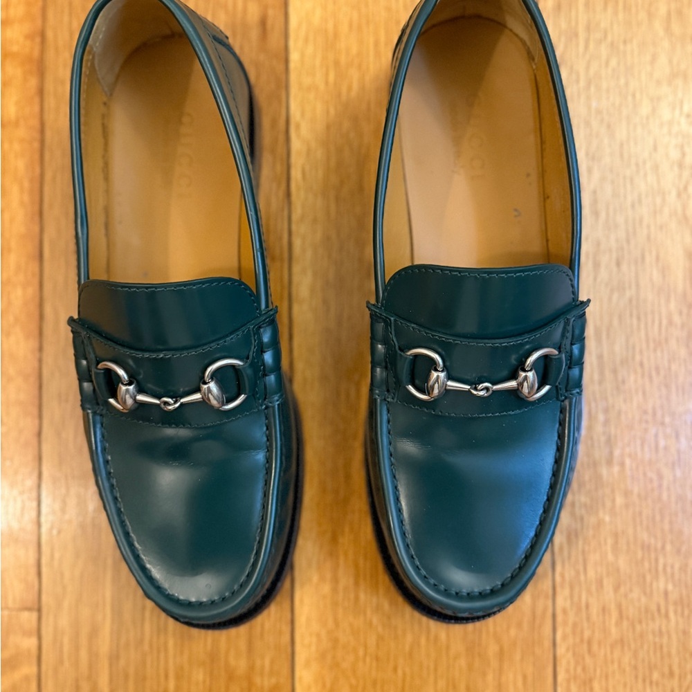 Gucci Green Leather Horsebit Loafers UK 8 / US 9